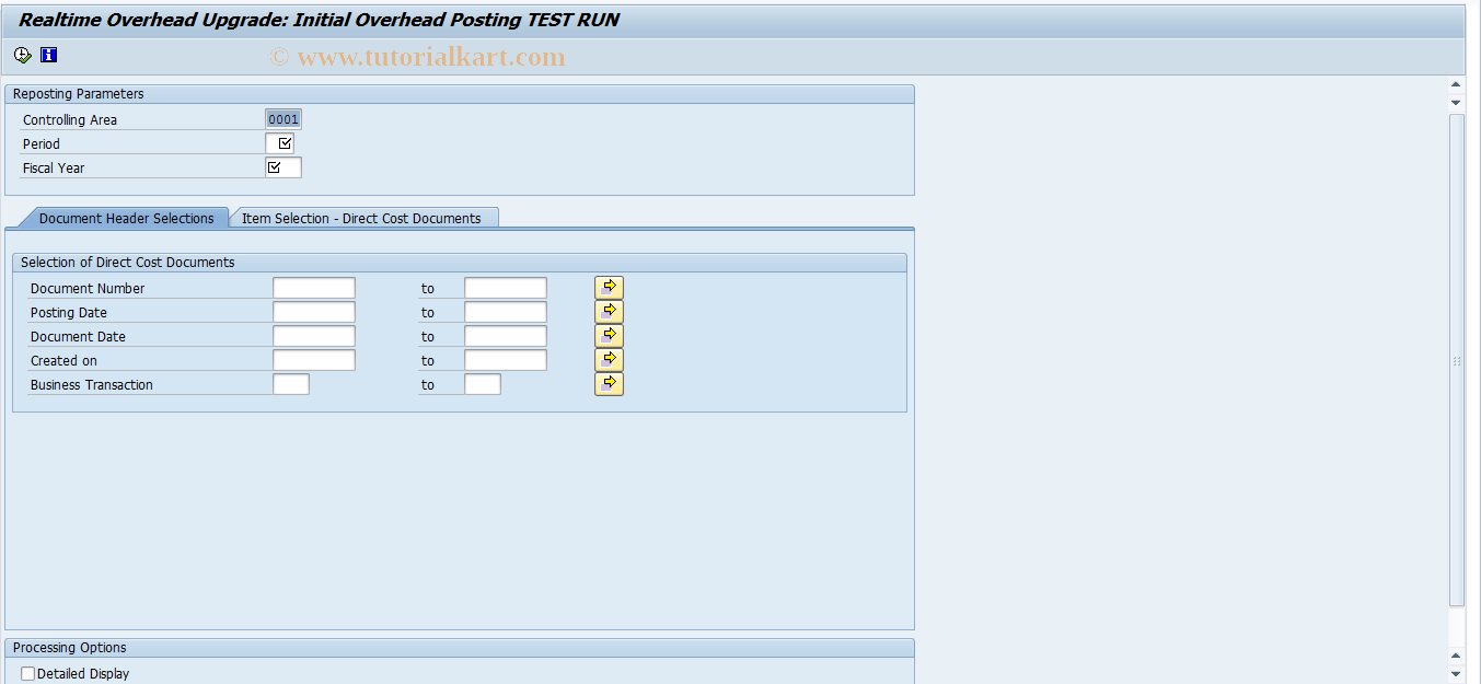 SAP TCode RTOHC_UPGRADE - Realtime Overhead Upgrade Postings