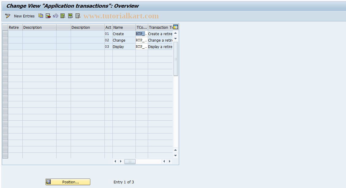 SAP TCode RTPB01 - RPUS Cntrl: Application Transactions