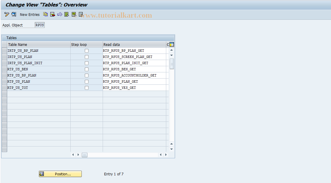 SAP TCode RTPB02 - RPUS Cntrl: Tables