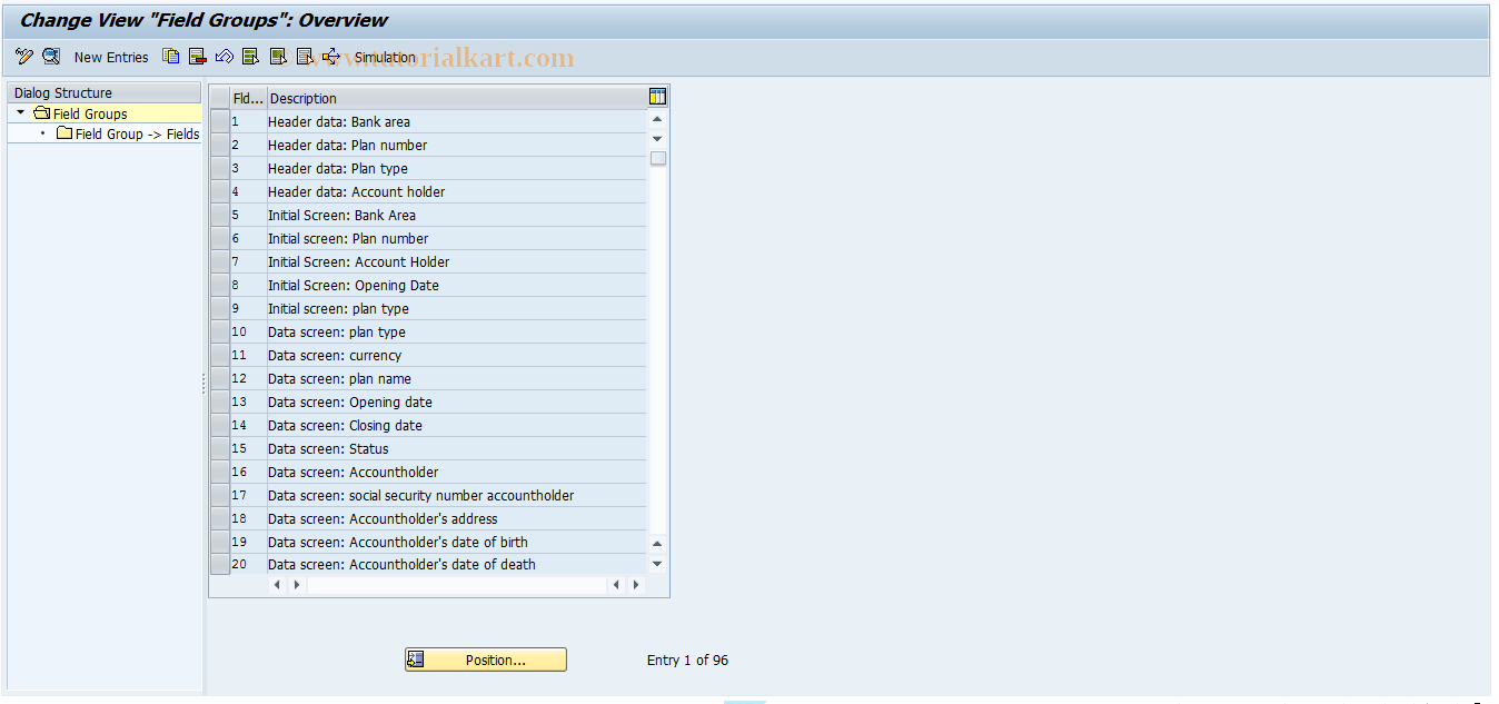 SAP TCode RTPB05 - RPUS Struct Scr Layout: Field Groups