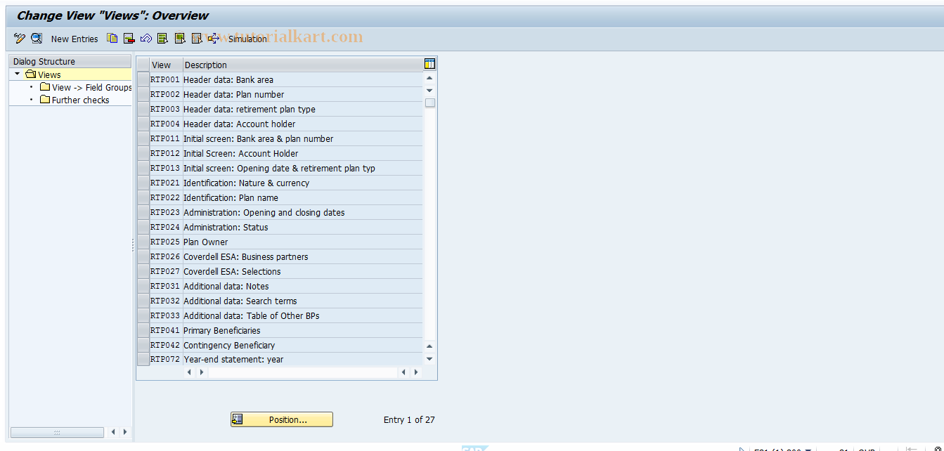 SAP TCode RTPB06 - RPUS Struct Scr Layout: Views