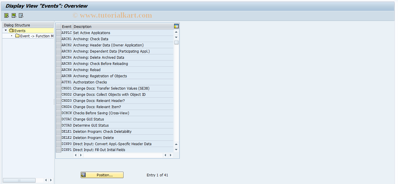 SAP TCode RTPB10 - RPUS Struct: Events