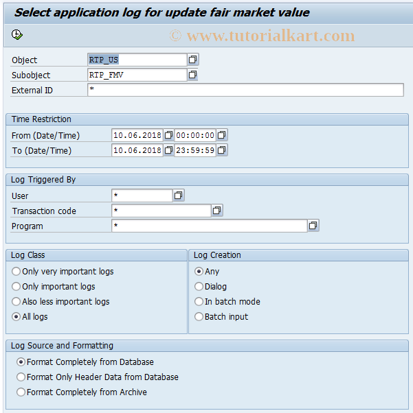 SAP TCode RTP_US_R7 - Application log for FMV updates