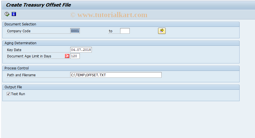 SAP TCode RTREAS_OFFSET_FILE - Create Treasury Offset File
