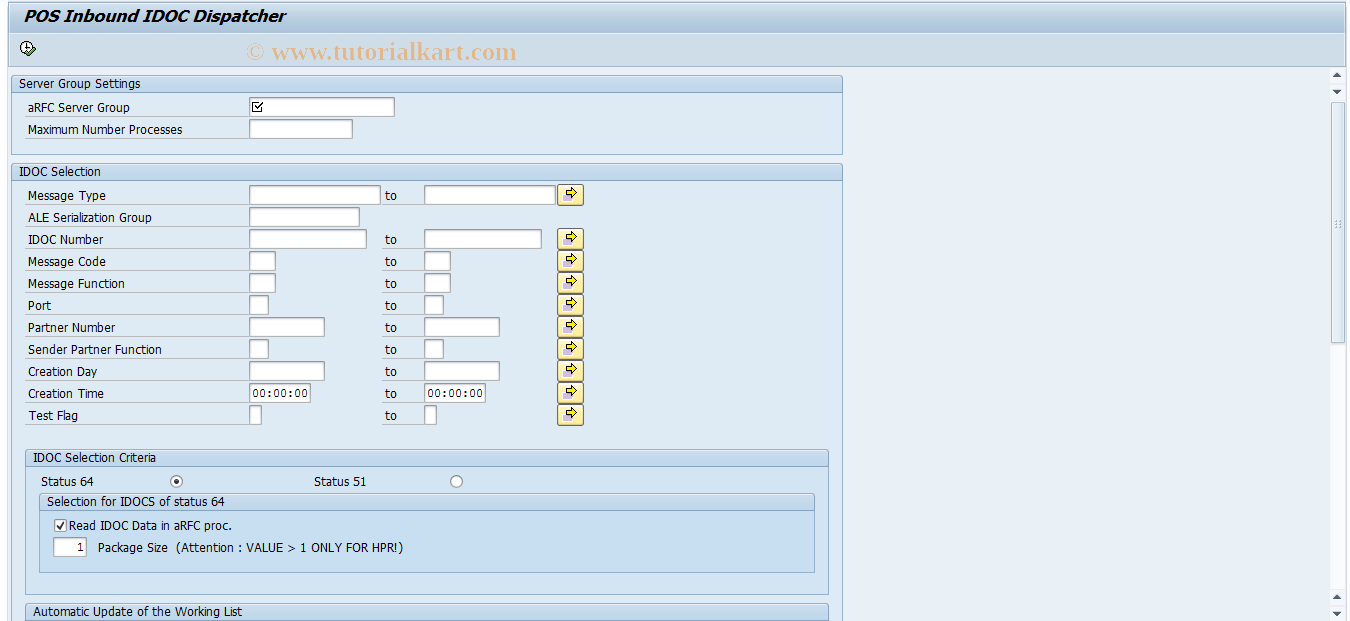 SAP TCode RWPOS_PARA - POS Sales IDOC Enqueue Control