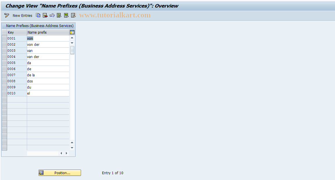 SAP TCode SA04 - Name Prefixes (Business  Addr. Services)