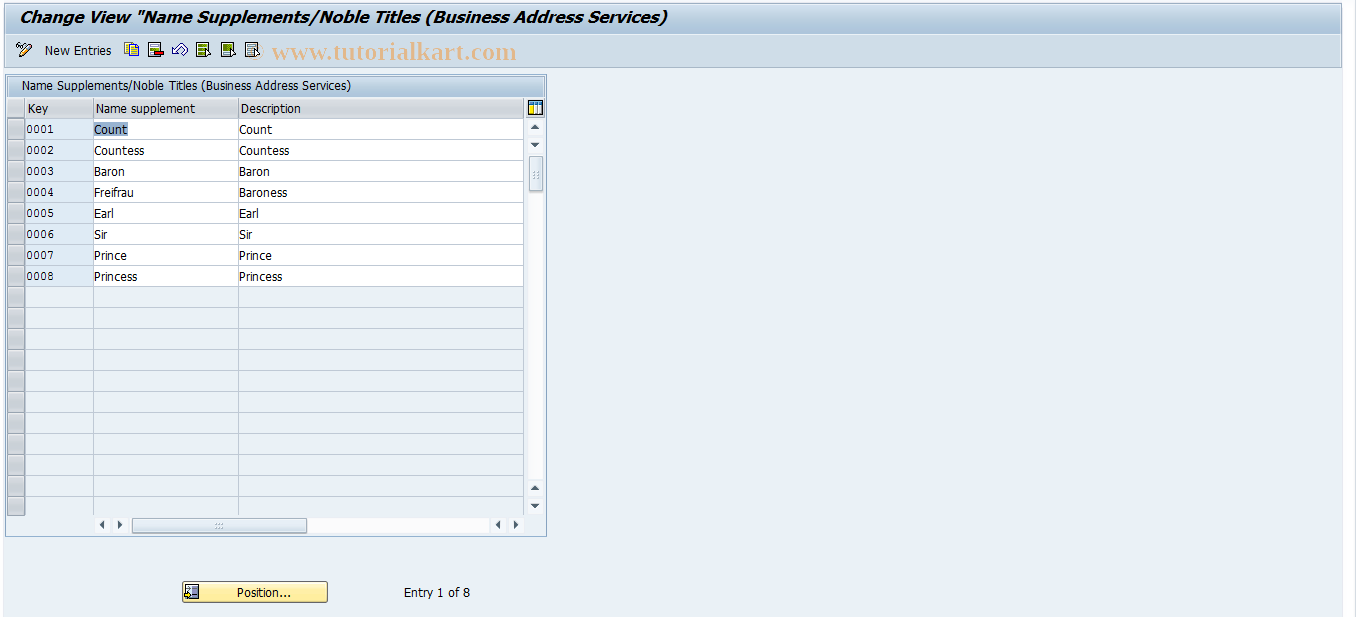 SAP TCode SA05 - Name Suffix (Business  Address Services)