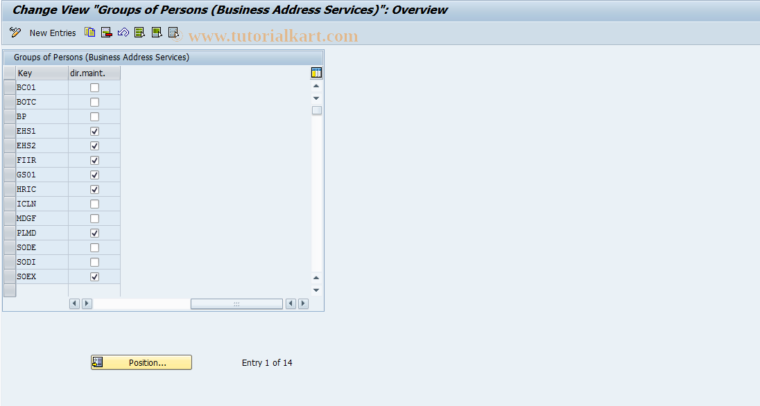 SAP TCode SA08 - Person Groups (Business  Addr. Services)