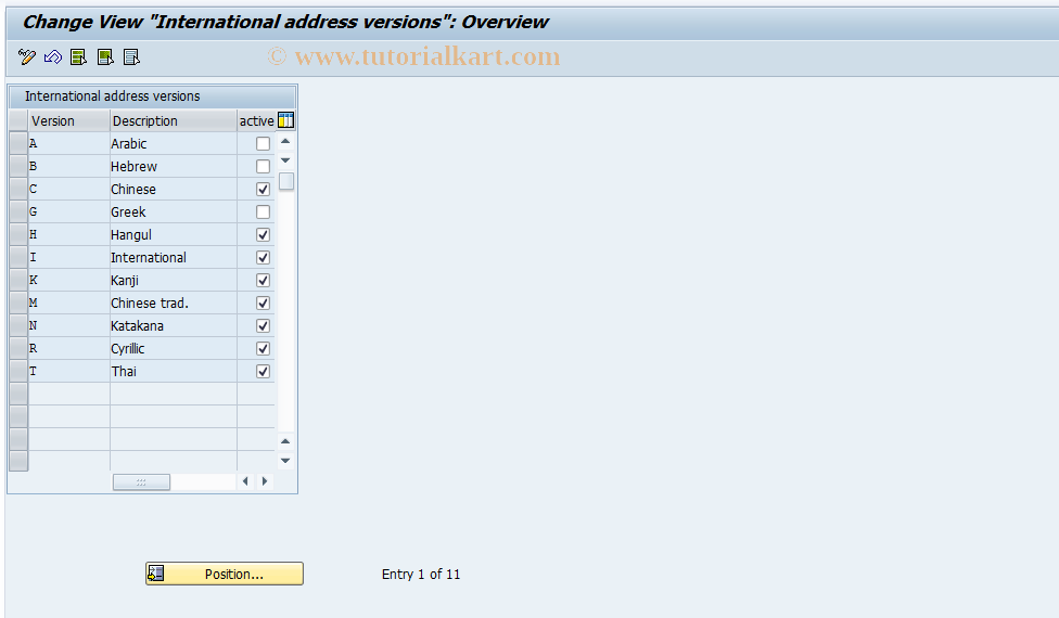 SAP TCode SA09 - Internat. versions address admin.