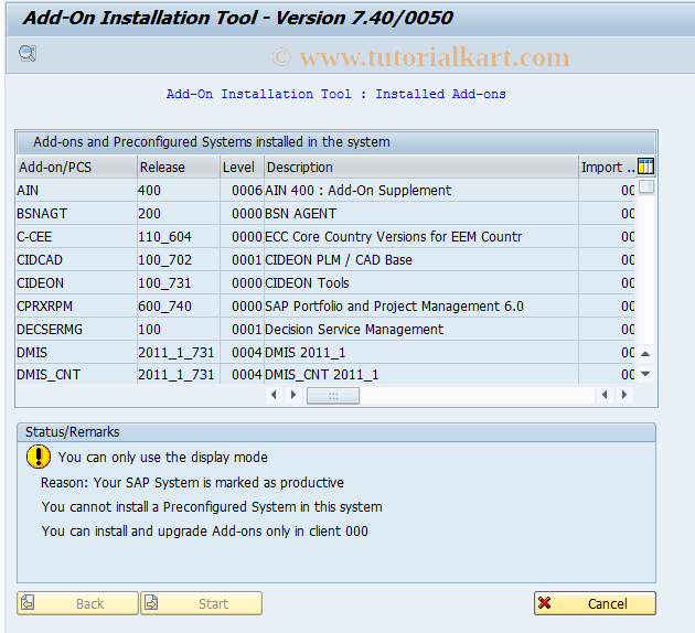 SAP TCode SAINT - Add-On Installation Tool