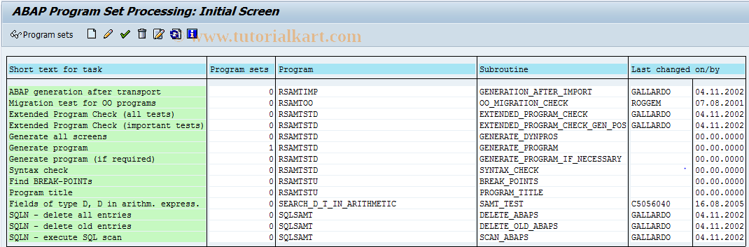 SAP TCode SAMT - ABAP Program Set Processing