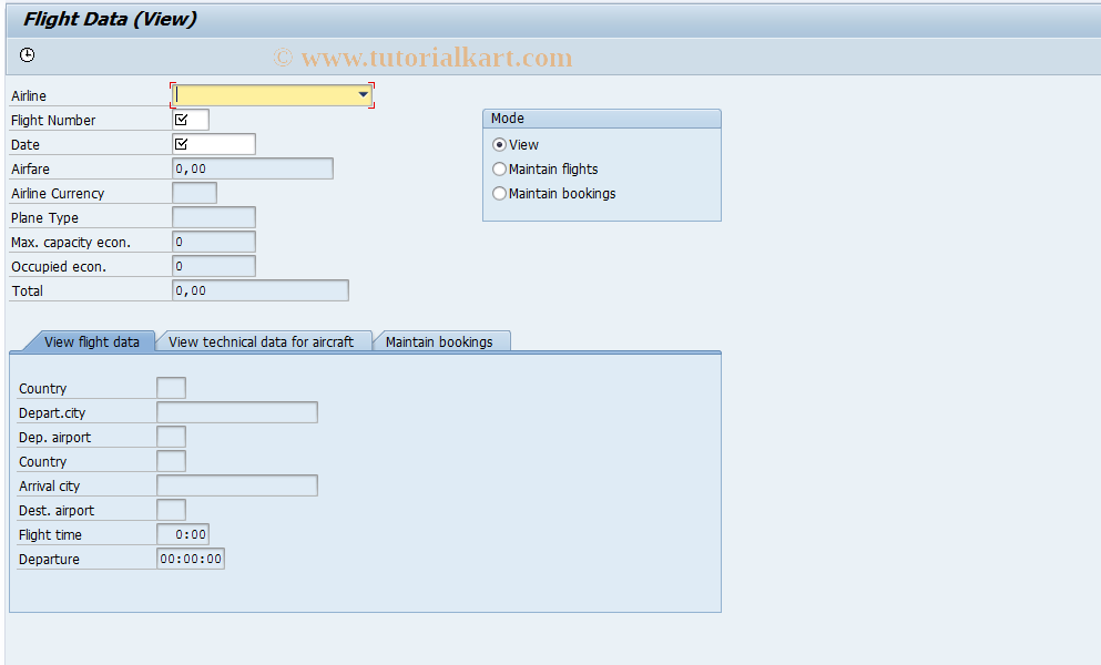 SAP TCode SAPBC410A_CM - Maintain Flight Data