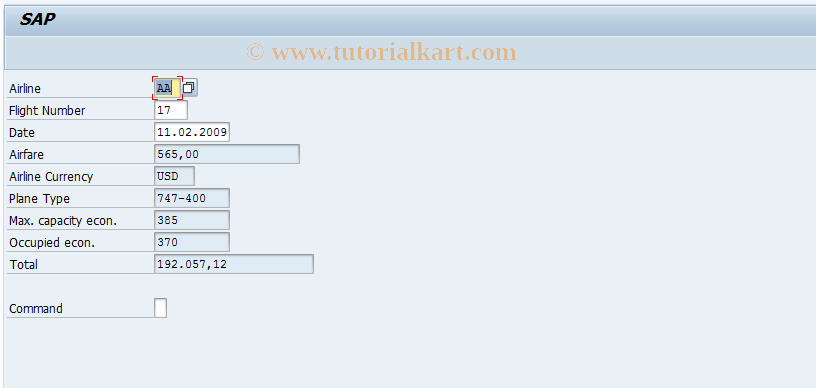 SAP TCode SAPBC410A_GUI - Maintain Flight Data