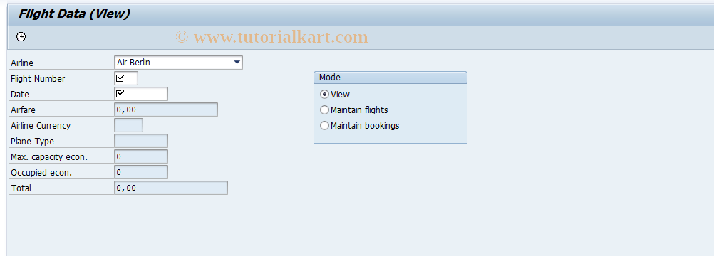 SAP TCode SAPBC410A_RADIOBUTTO - Maintain Flight Data