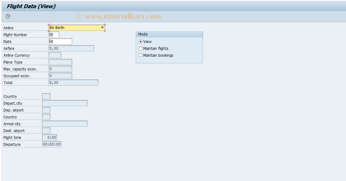 SAP TCode SAPBC410A_SUBSCREEN - Maintain Flight Data