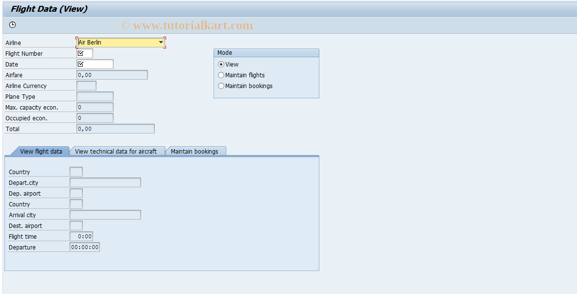 SAP TCode SAPBC410A_TABSTRIP - Maintain Flight Data