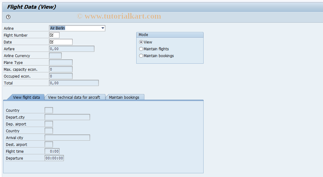 SAP TCode SAPBC410A_TC1 - Maintain Flight Data