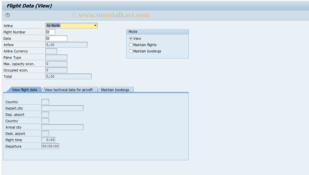 SAP TCode SAPBC410A_TC2 - Maintain Flight Data