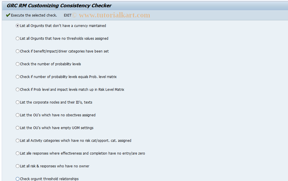 SAP TCode SAPMGRRM_CONSISTENCY - GRC RM Consistency checker.