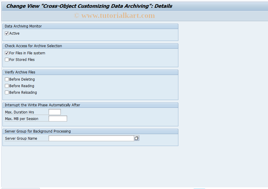 SAP TCode SAR_OBJ_IND_CUS - Cross-Archiving-Obj. Customizing