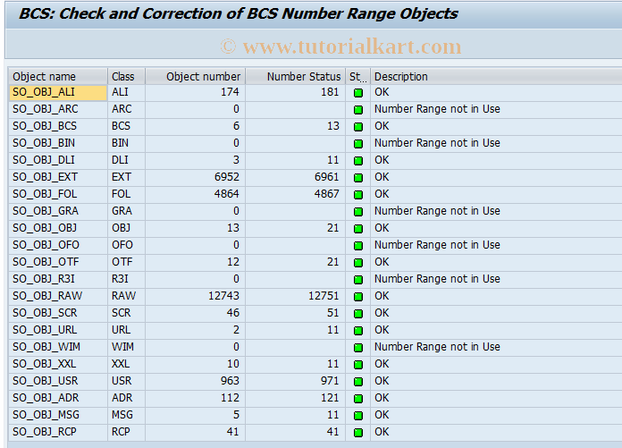 SAP TCode SBCS_NUM - BCS: Consistency of Number Ranges