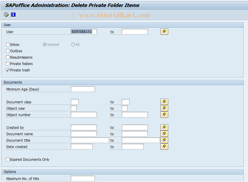 SAP TCode SBCS_PRIV - BCS: Delete from Private Folders