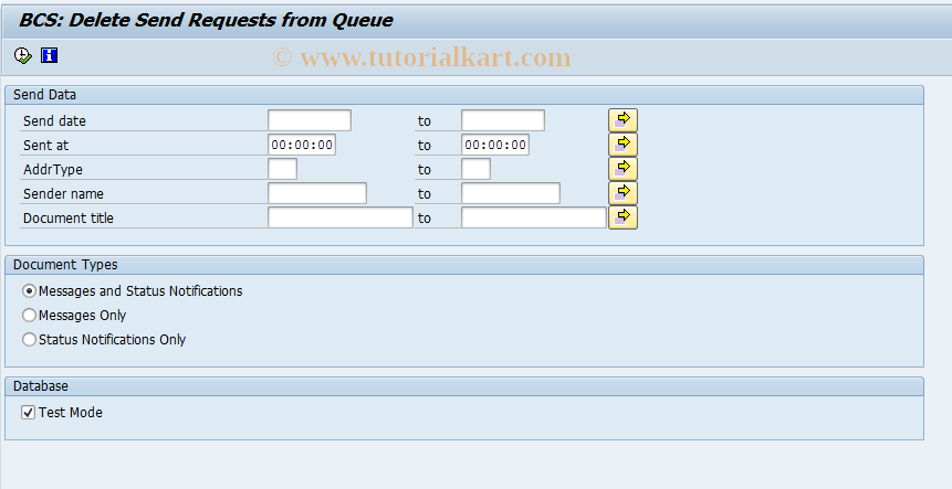 SAP TCode SBCS_QUEUE - BCS: Delete from Queue