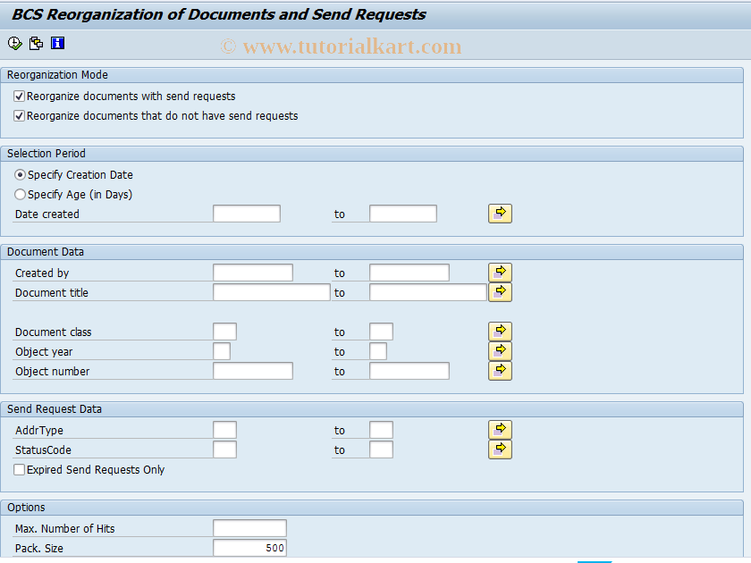 SAP TCode SBCS_REORG - BCS: Reorganization