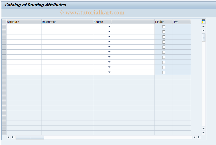 SAP TCode SBRAC - Catalog of Routing Attributes