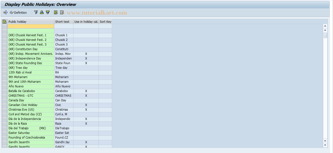 SAP TCode SCAL - Factory Calendar with GUI