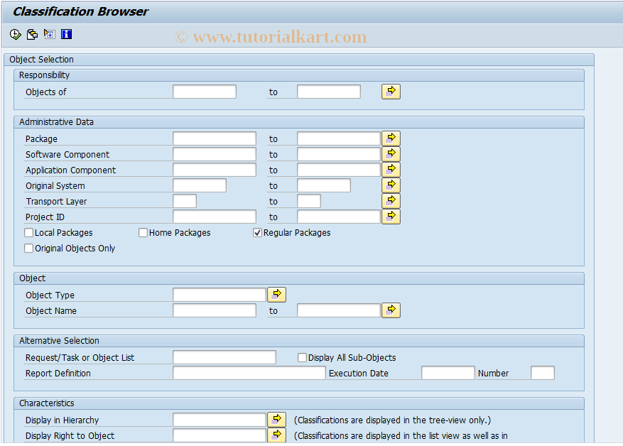 SAP TCode SCHAR - Classification browser