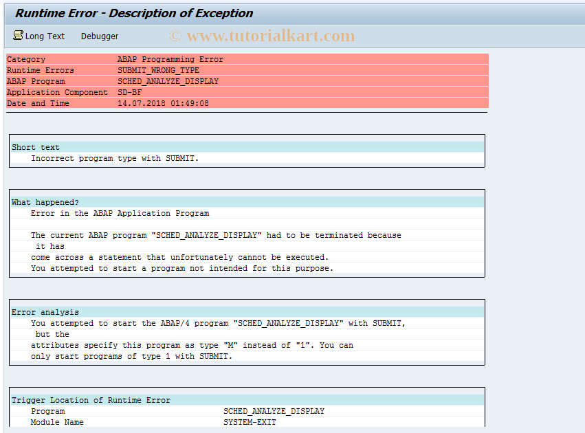 SAP TCode SCHED_ANALYZE_DISP - Display Scheduling Analysis