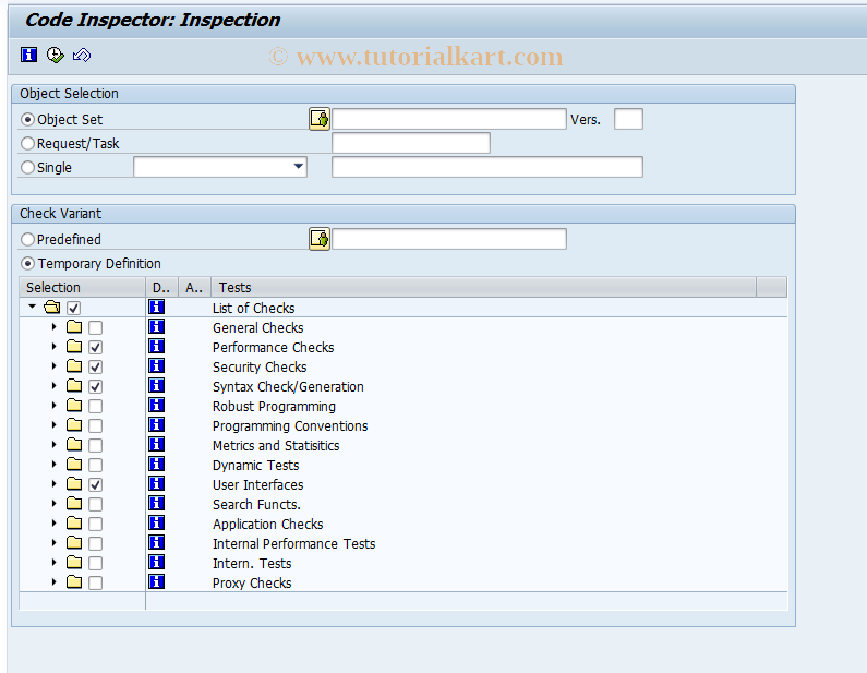 SAP TCode SCII - Code Inspector: Inspection