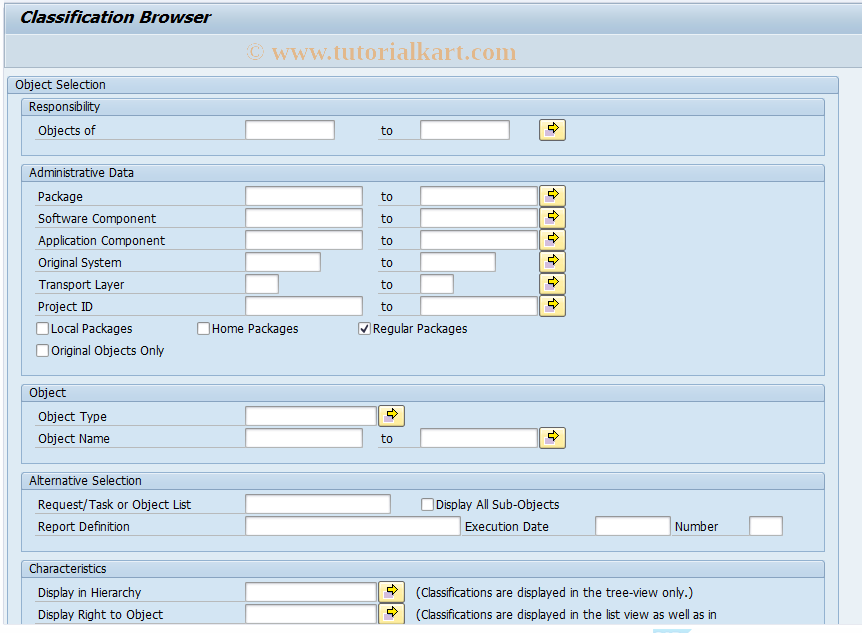SAP TCode SCLAS - Classification browser