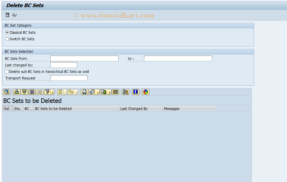 SAP TCode SCPRIP - Delete Several BC Sets