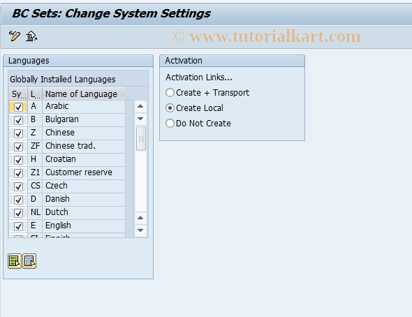 SAP TCode SCPRSETUP - BC Sets: Central Settings