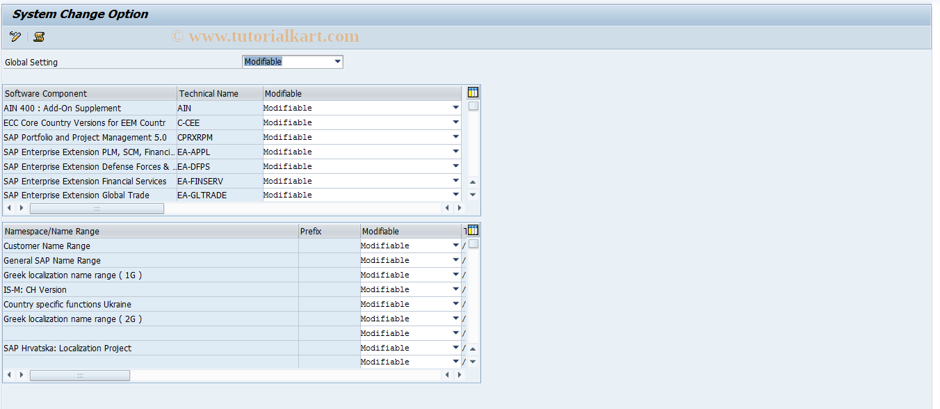 SAP TCode SCTS_RSWBO004 - System Change Option