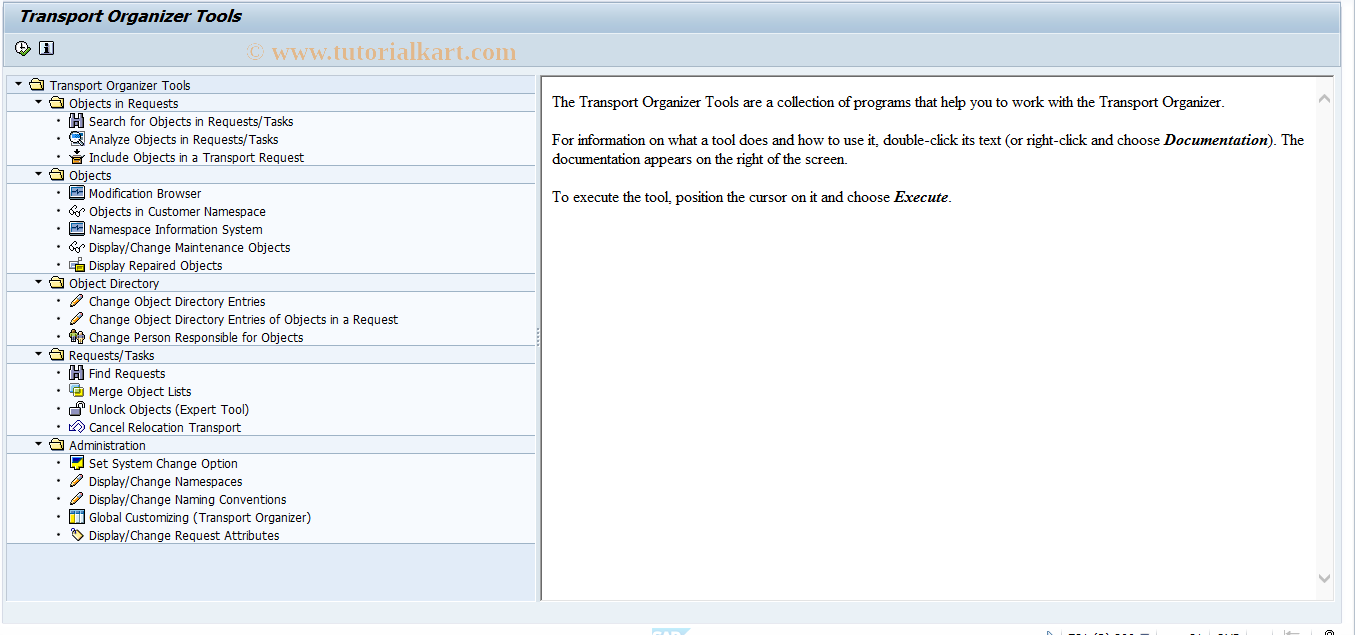 SAP TCode SE03 - Transport Organizer Tools