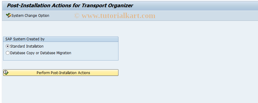 SAP TCode SE06 - Set Up Transport Organizer