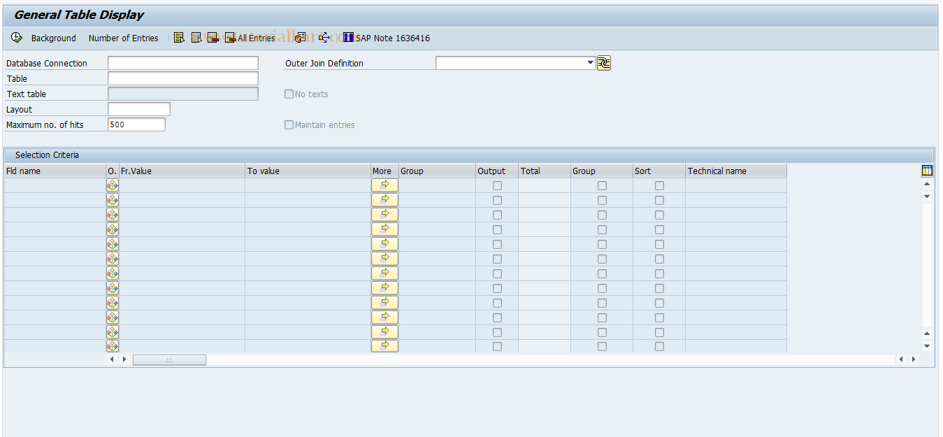 SAP TCode SE16H - General Table Display