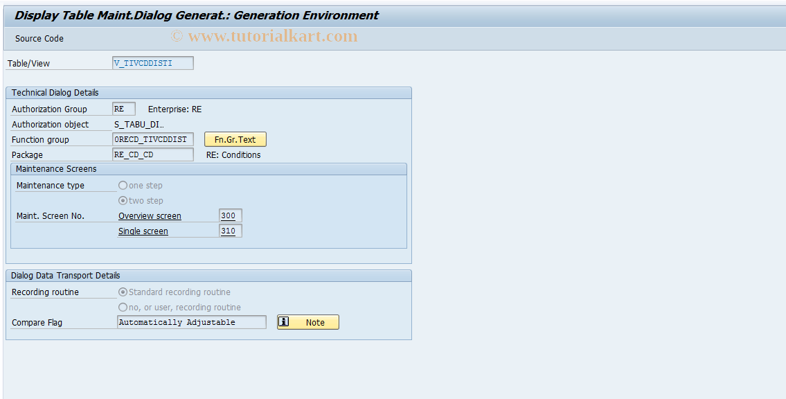 SAP TCode SE55 - Internal table view maintenance call