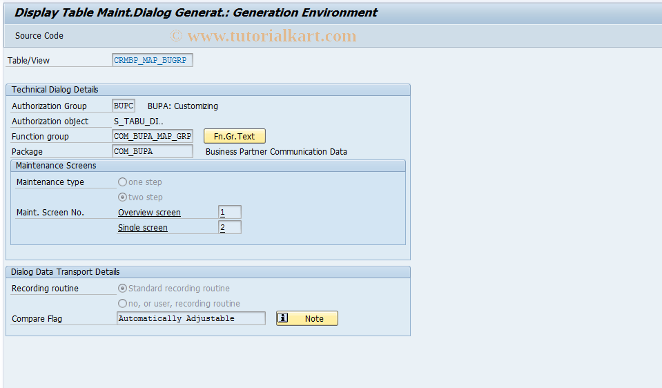 SAP TCode SE56 - Table view display DDIC call