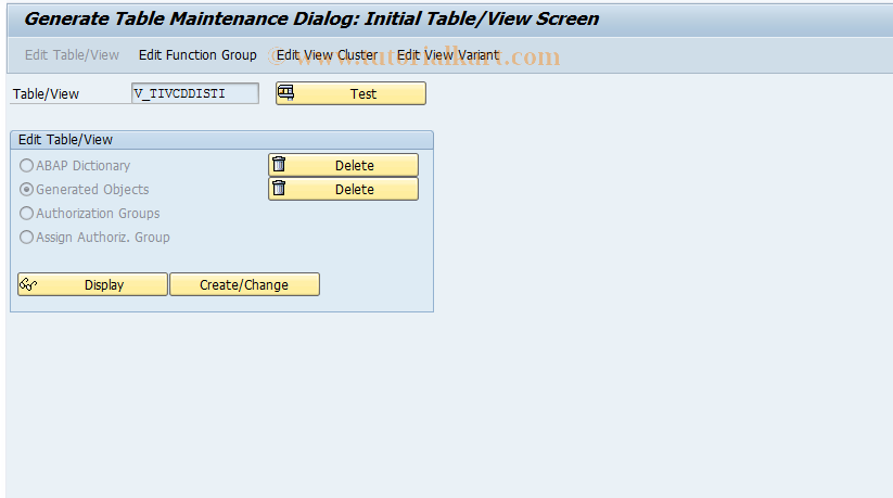 SAP TCode SE57 - Internal table view deletion call