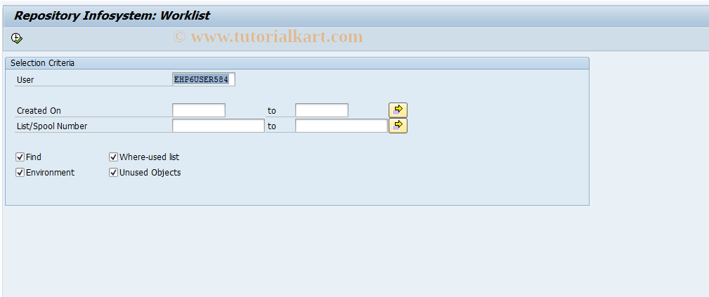 SAP TCode SE8I - Lists in Repository Infosystem