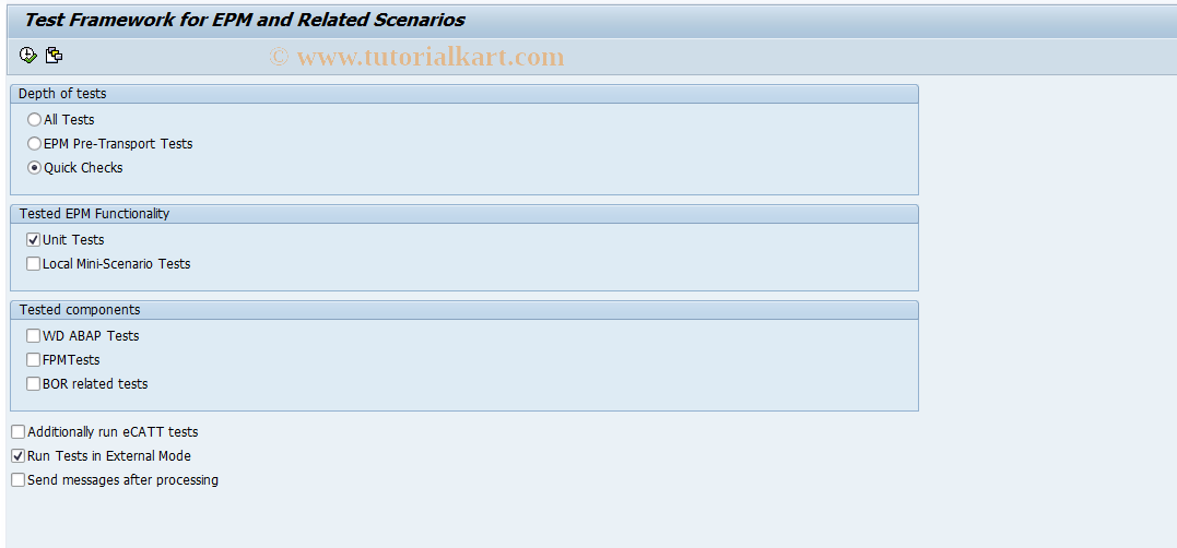 SAP TCode SEPM_RUN_EXCE_UNIT_T - Run all unit tests