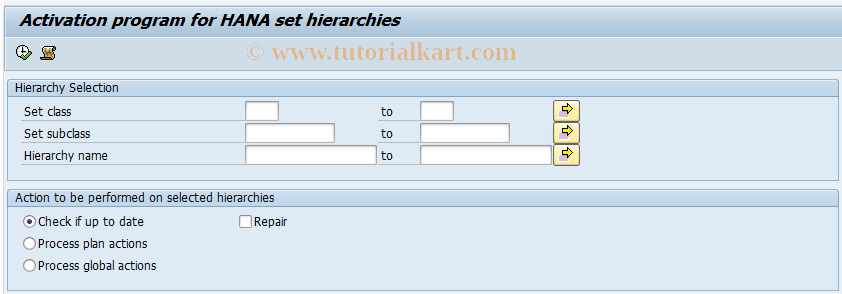 SAP TCode SETHANA_ACTIVATOR - Activation of HANA set hierarchies