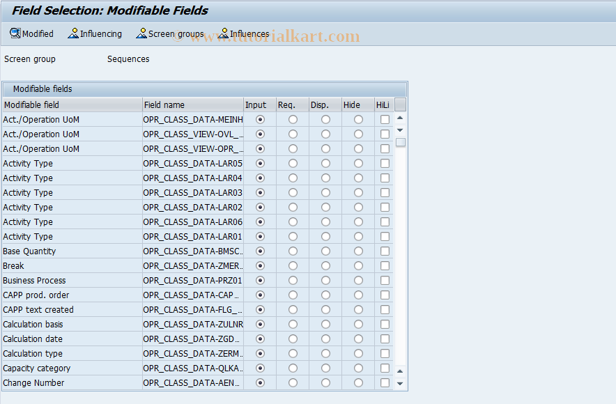 SAP TCode SFACSEQ - Field selection sequence