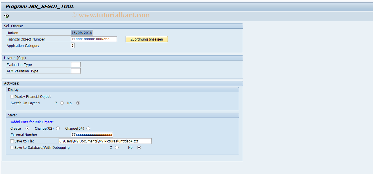 SAP TCode SFGDT_TOOL - Tool for Risk Objects