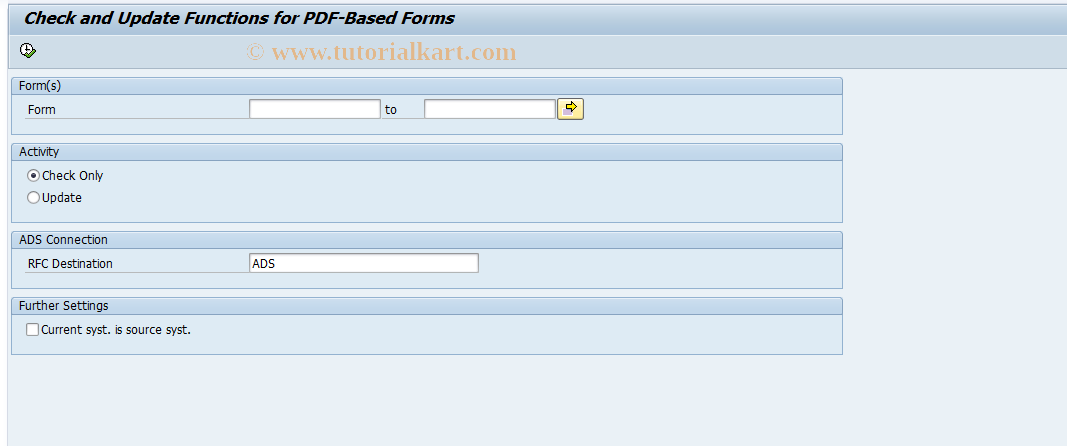 SAP TCode SFP_ZCI_UPDATE - Interactive Forms: ZCI Update