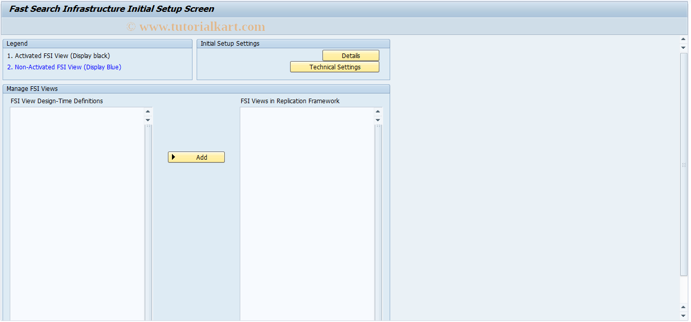 SAP TCode SFSSETUP - Fast Search Initial Setup